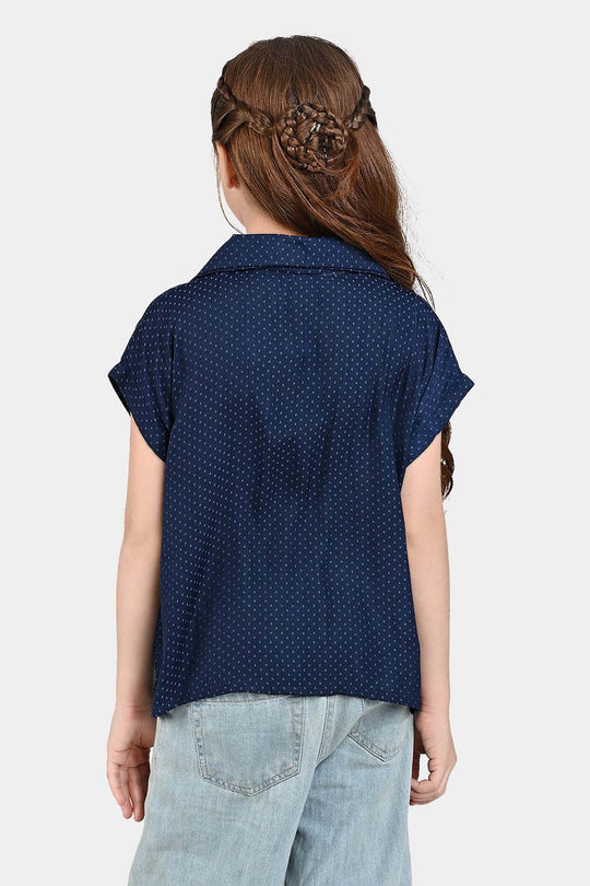 Girls Poly Cotton Emb Top Colorful Hearts-Blue