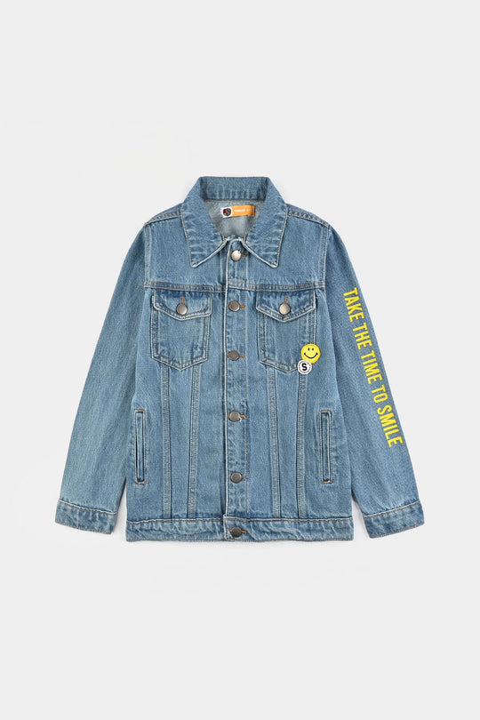Boys Denim Stretch Jacket Smile-Light Blue