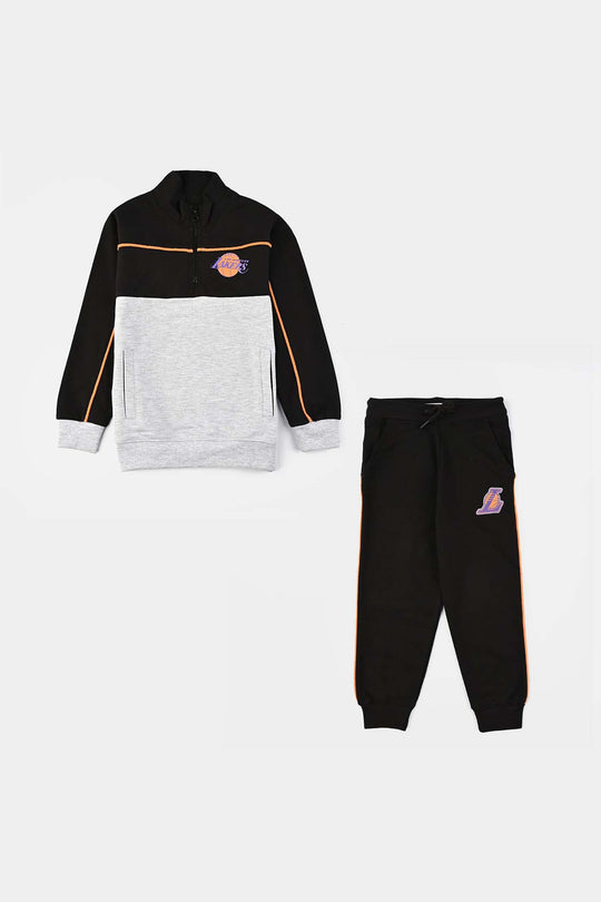 Boys Jersey/Terry 2 Piece Suit Lakers-Black/Grey