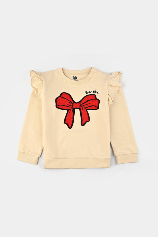Infant Girls Jersey/Terry Sweatshirt Bow-Wood Ash