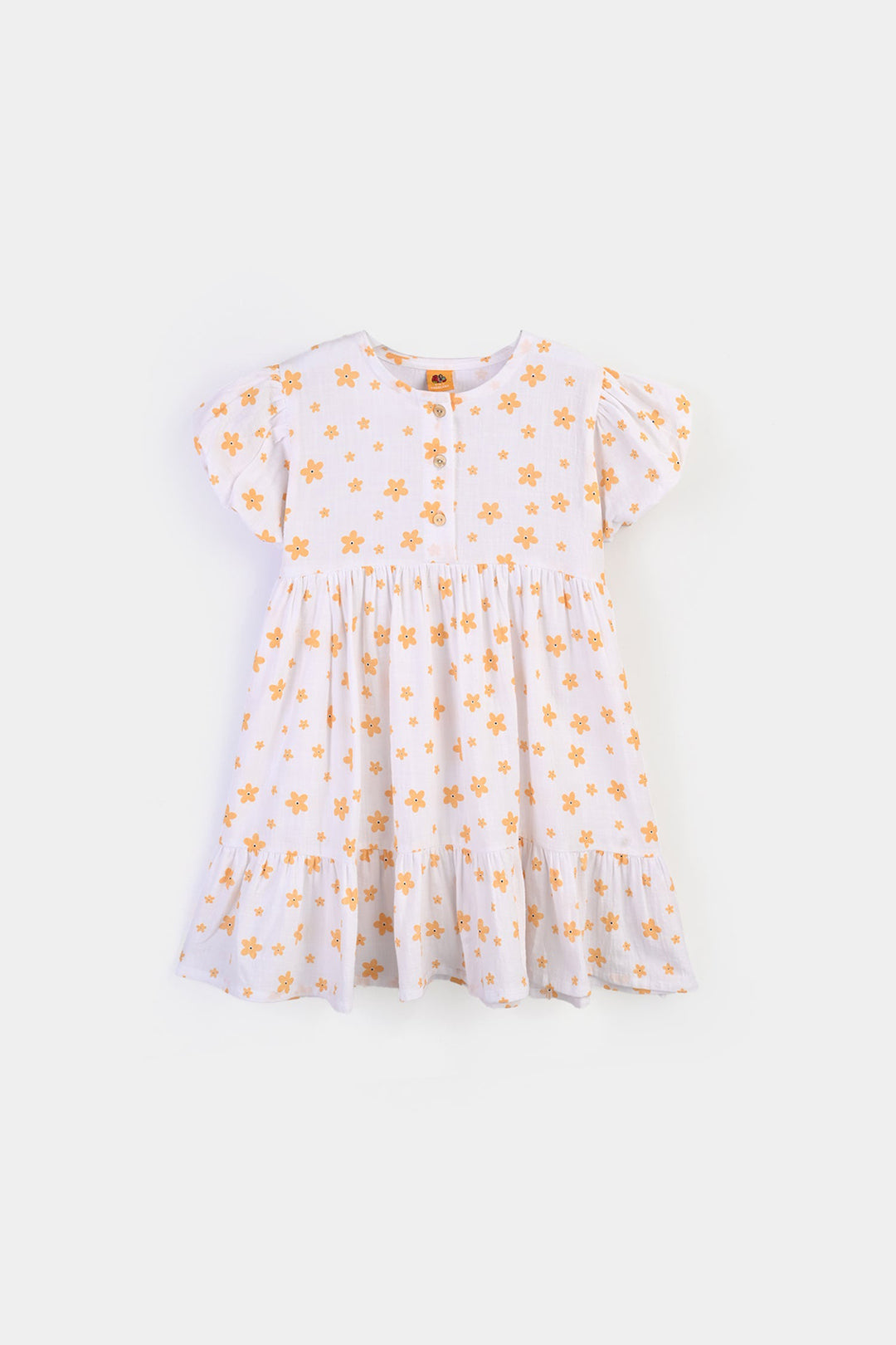 Girls Cotton Casual Frock Amber-WHITE