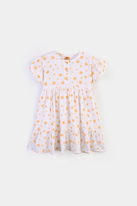 Girls Cotton Casual Frock Amber-WHITE