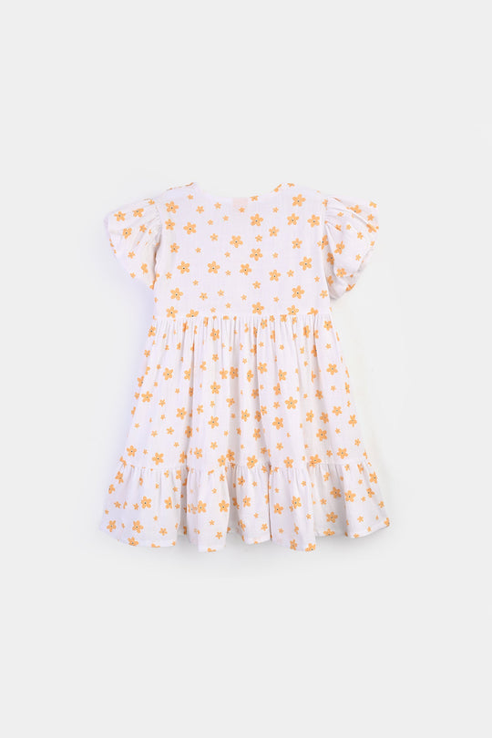 Girls Cotton Casual Frock Amber-WHITE