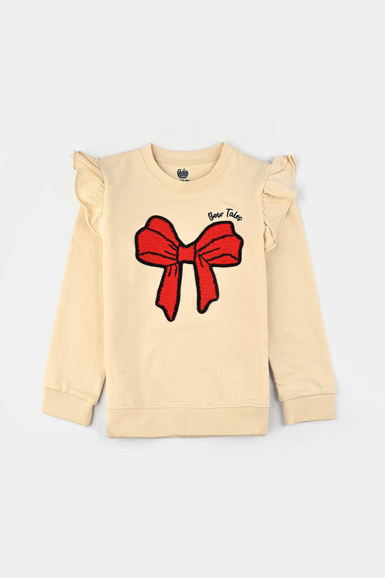 Girls Jersey/Terry Sweatshirt Bow-Wood Ash
