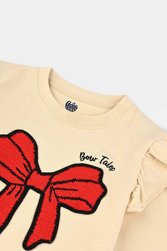 Girls Jersey/Terry Sweatshirt Bow-Wood Ash