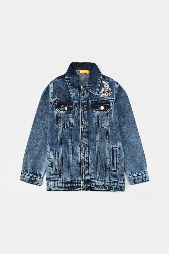 Boys Denim Stretch Jacket-Mid Blue