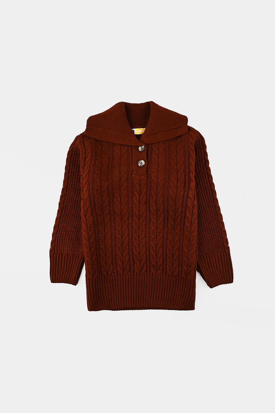 Girls Mock Neck Sweater F/S-Red Ochre
