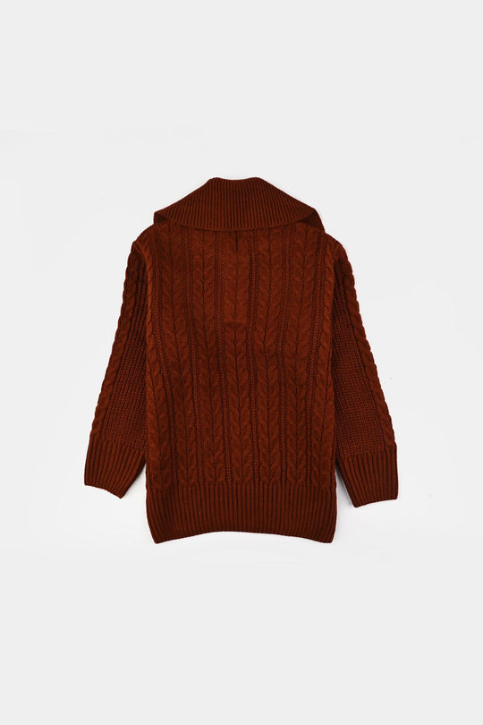 Girls Mock Neck Sweater F/S-Red Ochre