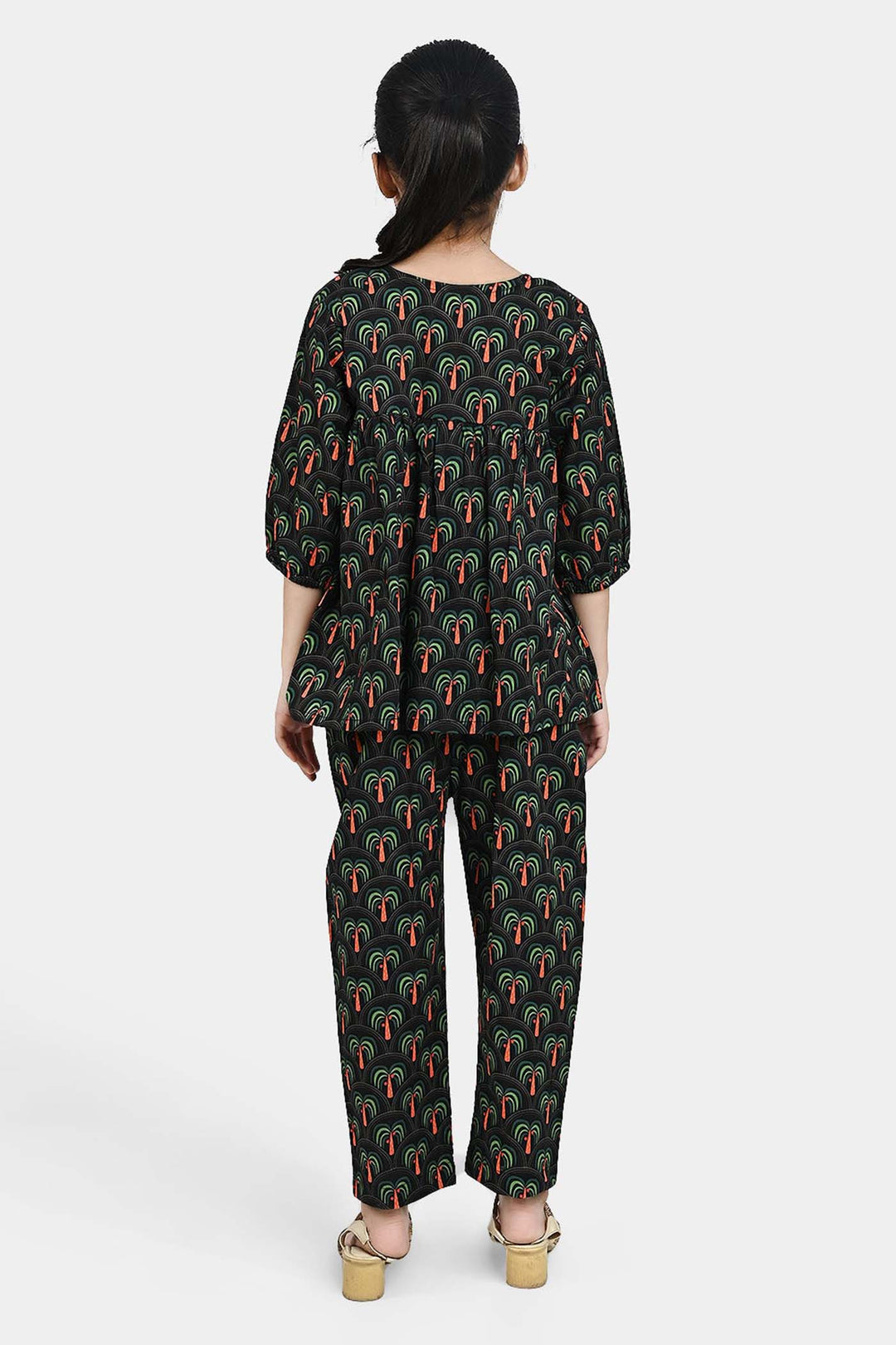 Girls Cotton Poplin Co-Ord Set Palm Tree-Green