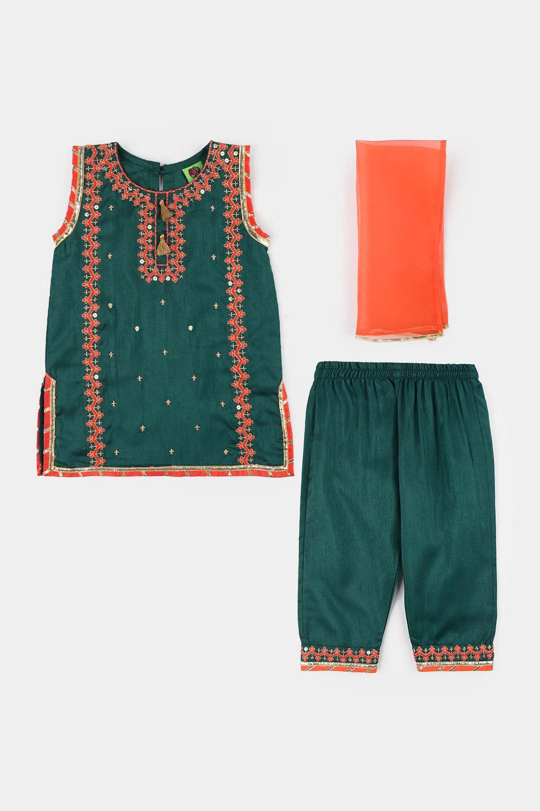 Infant Girls Raw Silk 3-Piece Set (Naqsh)