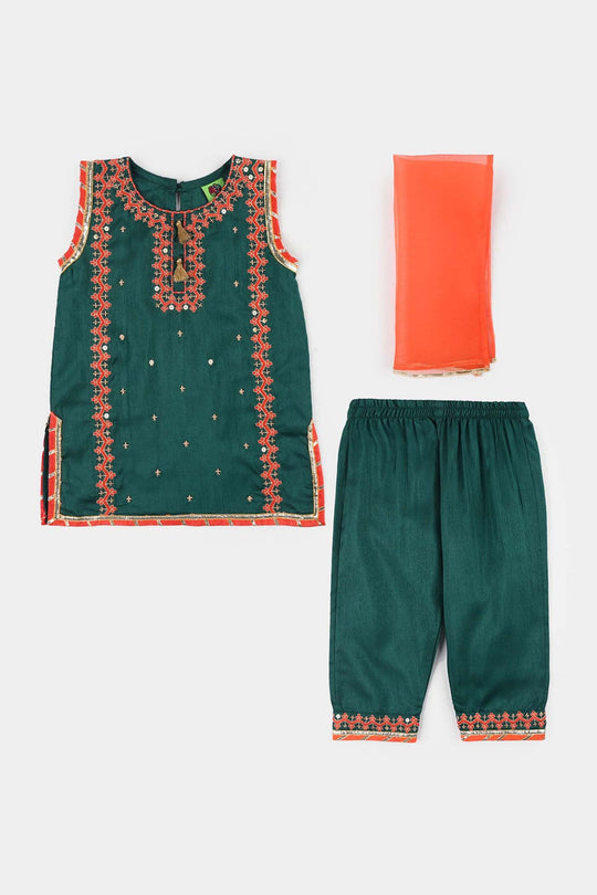 Infant Girls Raw Silk 3-Piece Set (Naqsh)