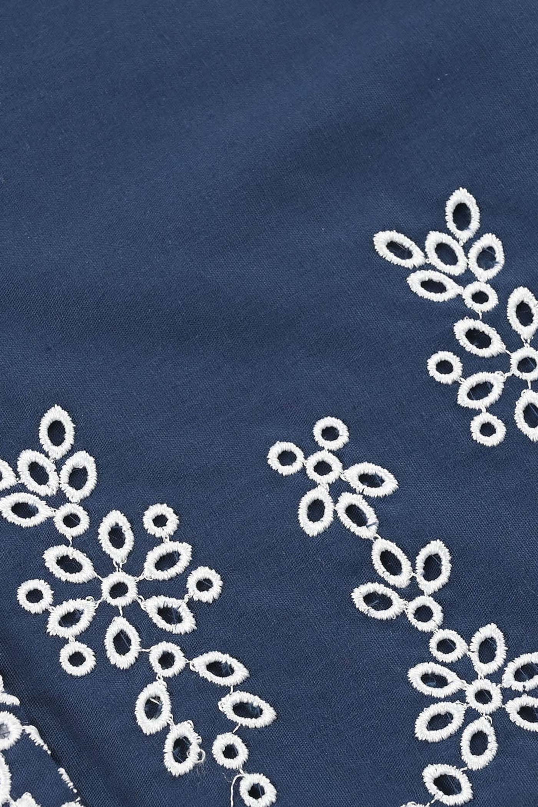 Girls Cotton Embroidered Top - Navy Blue