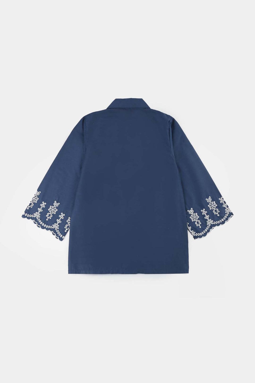 Girls Cotton Embroidered Top - Navy Blue