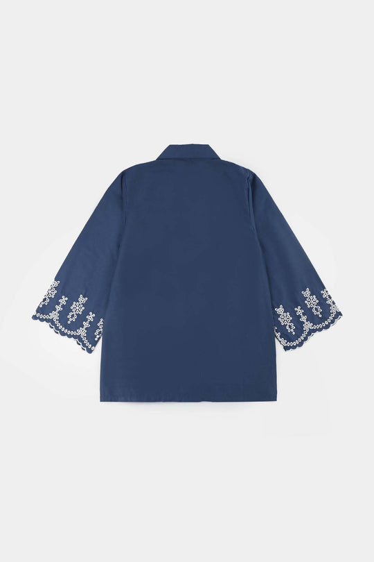 Girls Cotton Embroidered Top - Navy Blue