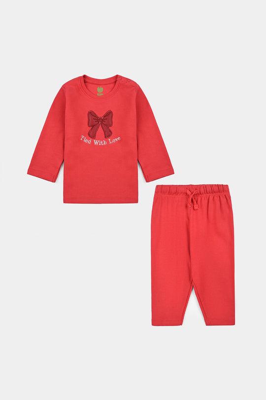 Infant Girls Cotton Interlock Suit THE BOW WORLD - Red