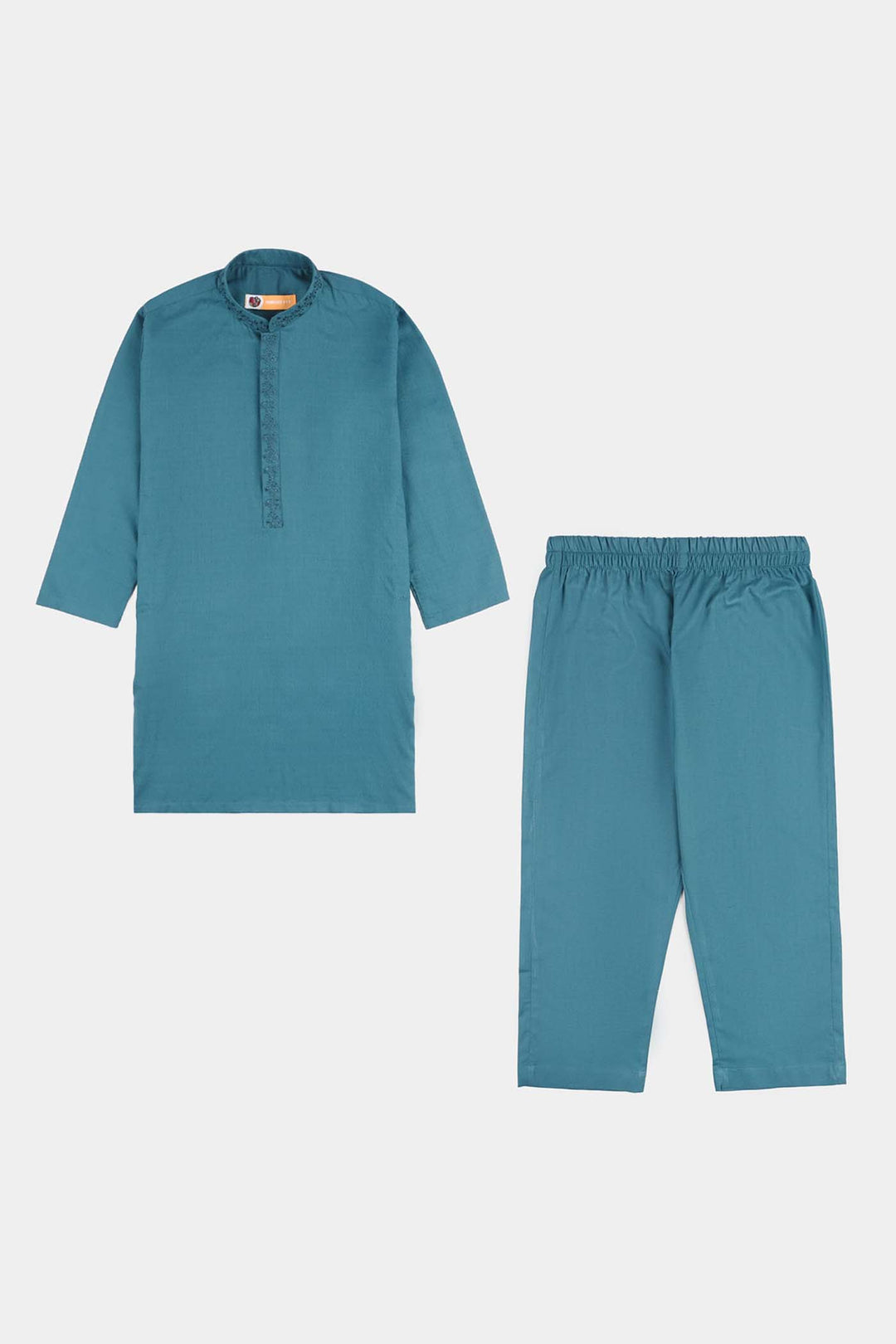 Boys Cotton Jacquard Kurta Pajama (Flora) - Teal
