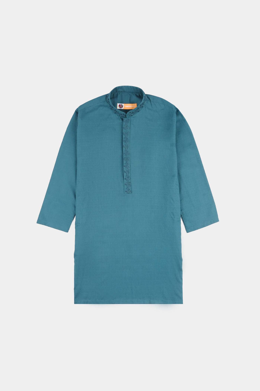 Boys Cotton Jacquard Kurta Pajama (Flora) - Teal