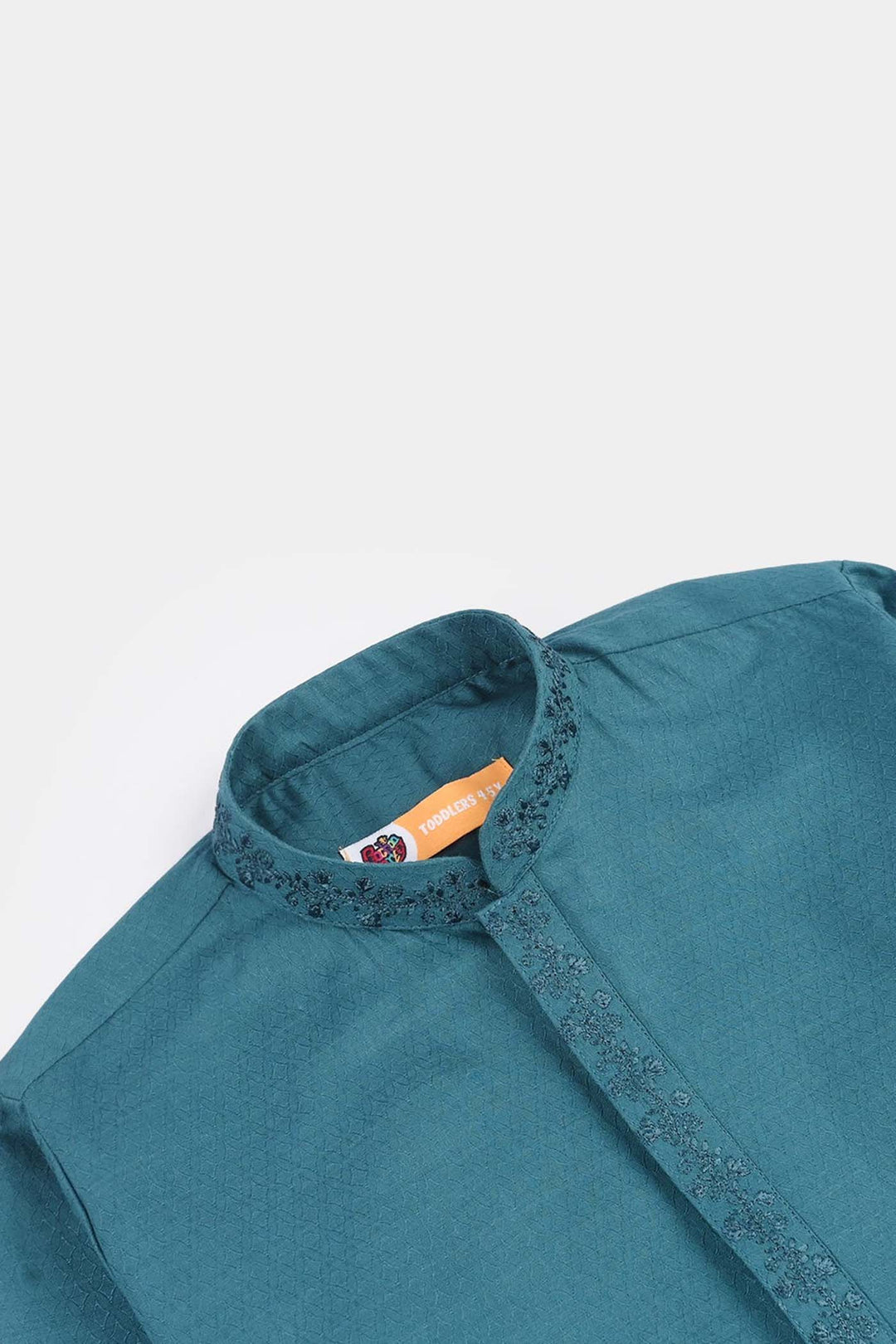 Boys Cotton Jacquard Kurta Pajama (Flora) - Teal