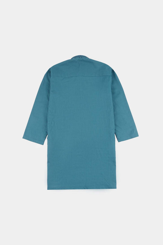 Boys Cotton Jacquard Kurta Pajama (Flora) - Teal
