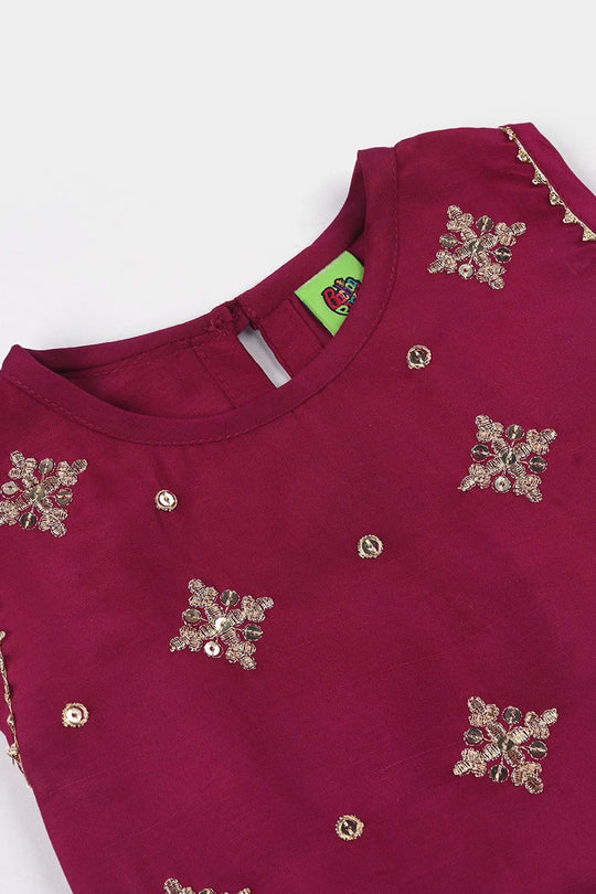 Infant Girls Raw Silk 2Pcs Chanda - Burgundy