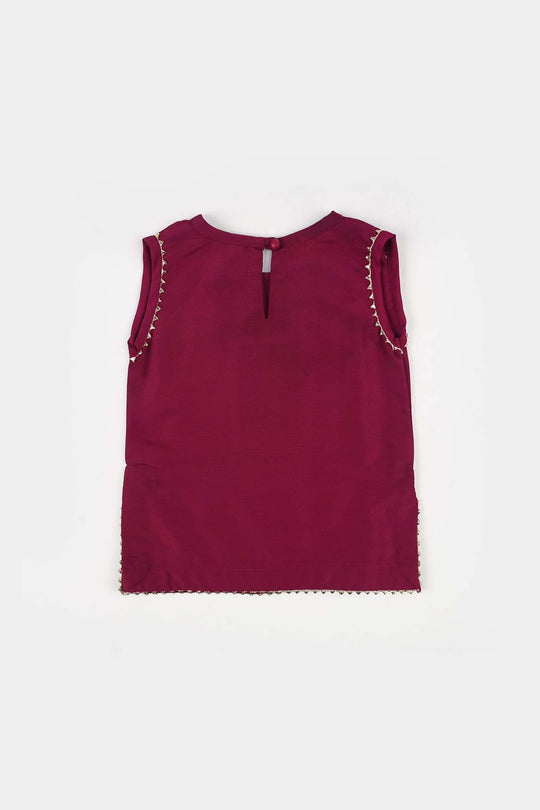 Infant Girls Raw Silk 2Pcs Chanda - Burgundy