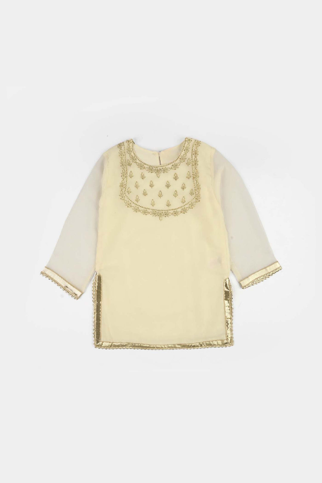 Girls Chiffon 3Pcs Set (Chamak) - Cream