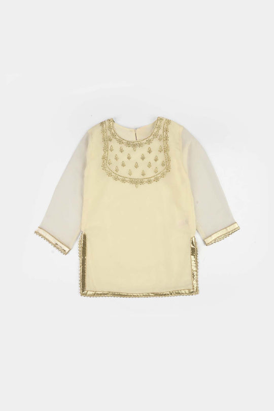 Girls Chiffon 3Pcs Set (Chamak) - Cream