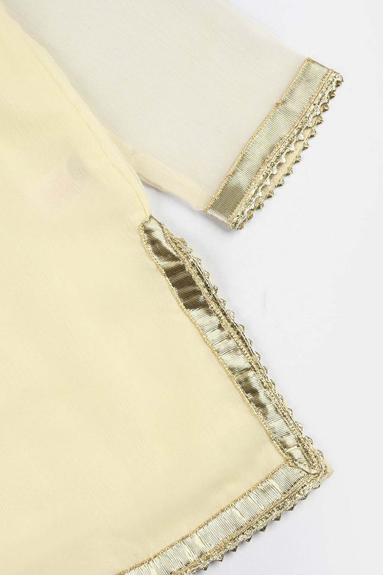 Girls Chiffon 3Pcs Set (Chamak) - Cream