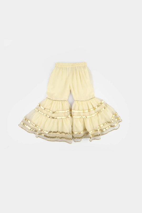 Girls Chiffon 3Pcs Set (Chamak) - Cream