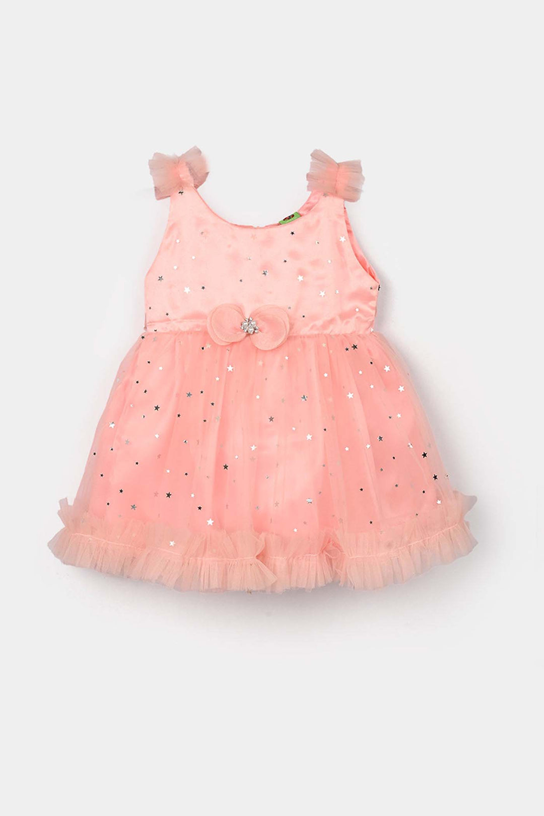 Infant Girls Net Fancy Frock (Stars) - Peach
