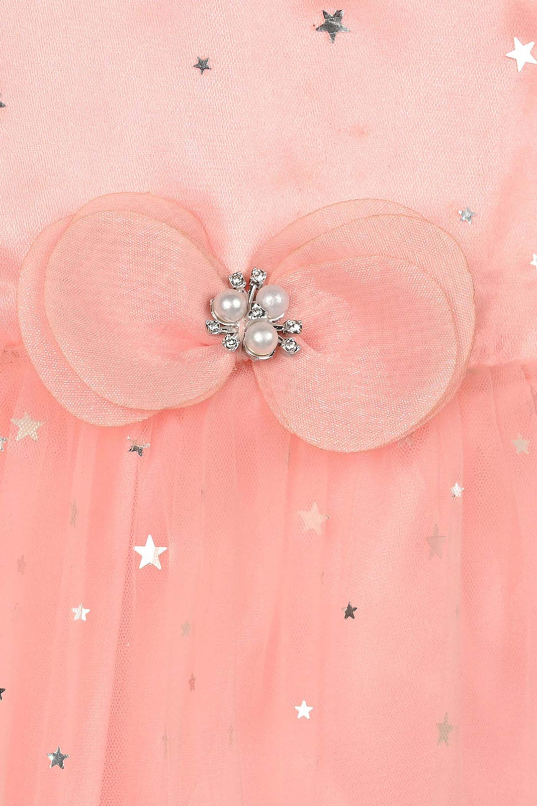 Infant Girls Net Fancy Frock (Stars) - Peach