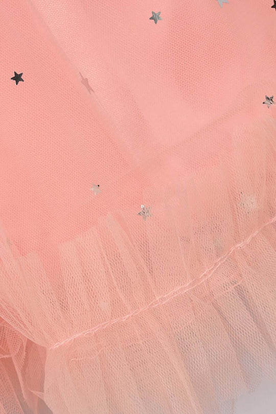 Infant Girls Net Fancy Frock (Stars) - Peach
