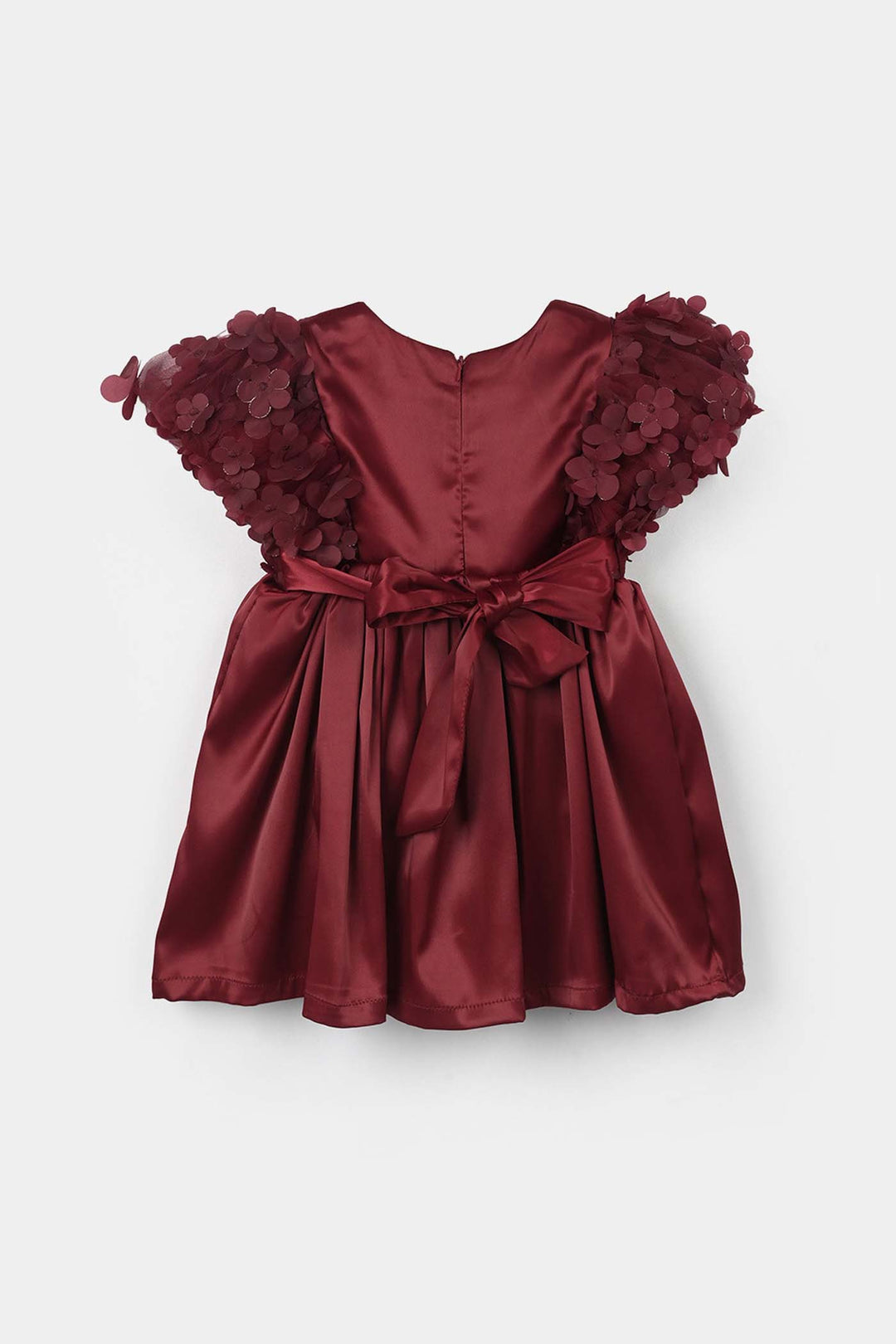 Infant Girls Poly Satin Fancy Frock (Flower) - Maroon