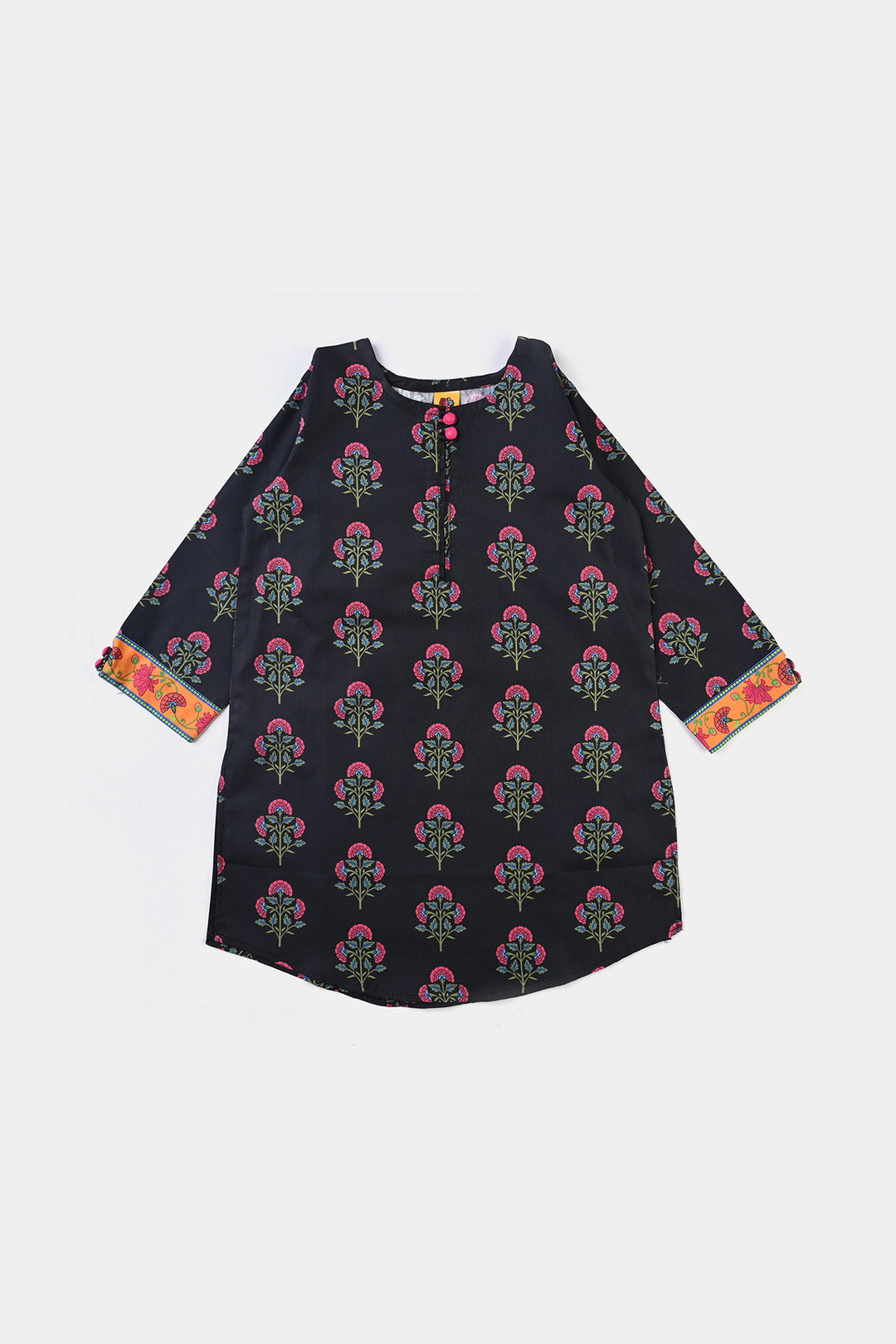 Girls Cotton Poplin Printed 2PCs Suit Boti-BLACK