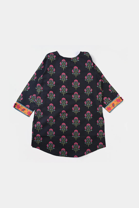 Girls Cotton Poplin Printed 2PCs Suit Boti-BLACK