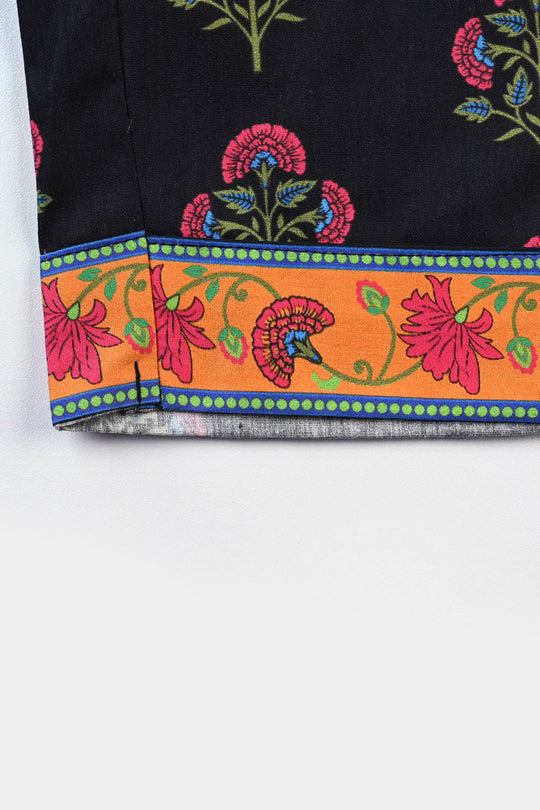 Girls Cotton Poplin Printed 2PCs Suit Boti-BLACK
