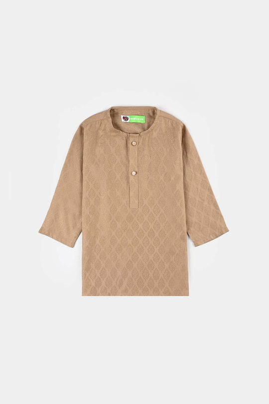 Infant Boys Jacquard Kurta Pajama (Khas) - Beige