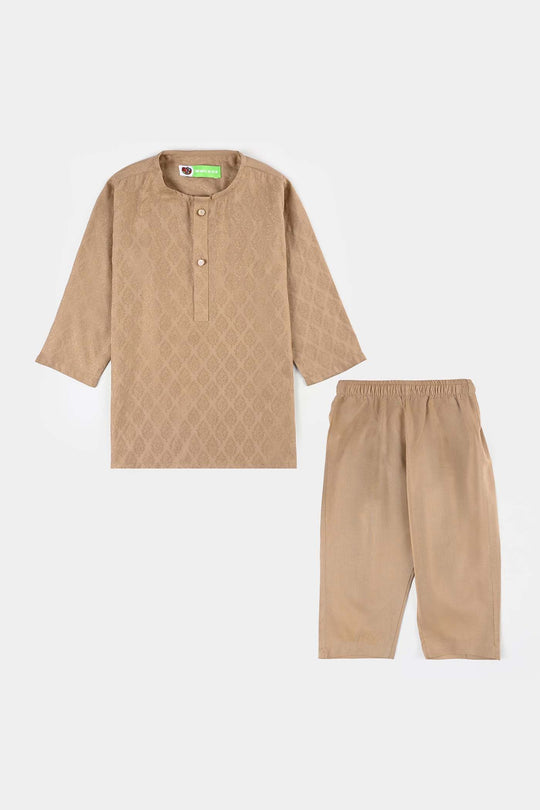 Infant Boys Jacquard Kurta Pajama (Khas) - Beige