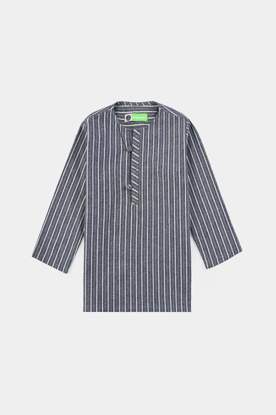 Infant Boys Yarn Dyed Basic Kurta (Loop Style)-GREY