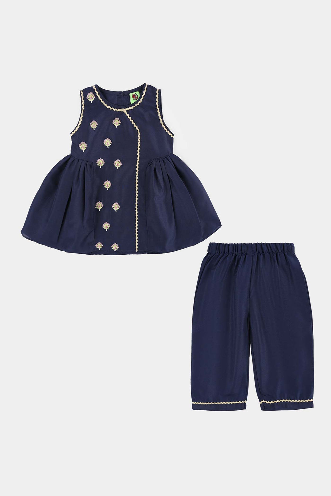 Infant Girls Embroidered Poly Cambric 2-Piece Suit (Chulbuli) - Navy