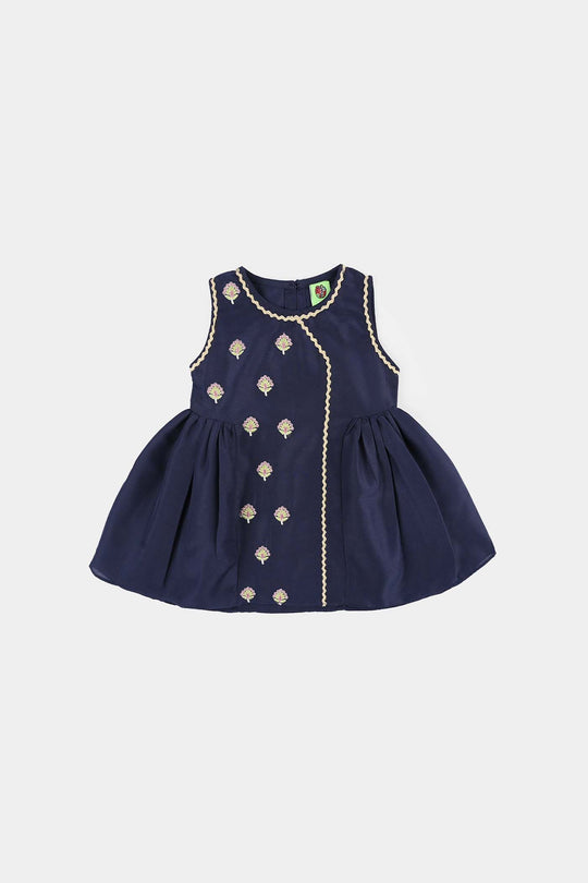 Infant Girls Embroidered Poly Cambric 2-Piece Suit (Chulbuli) - Navy