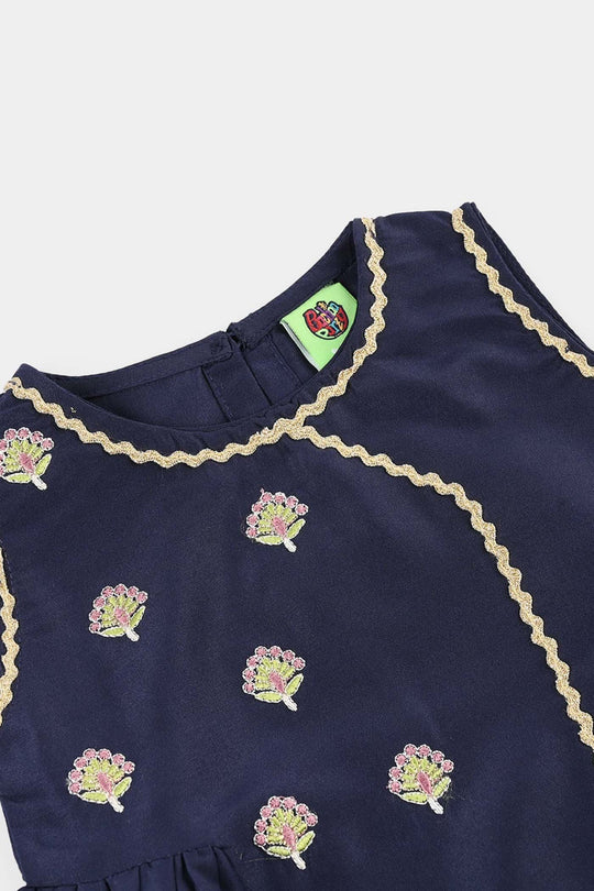 Infant Girls Embroidered Poly Cambric 2-Piece Suit (Chulbuli) - Navy