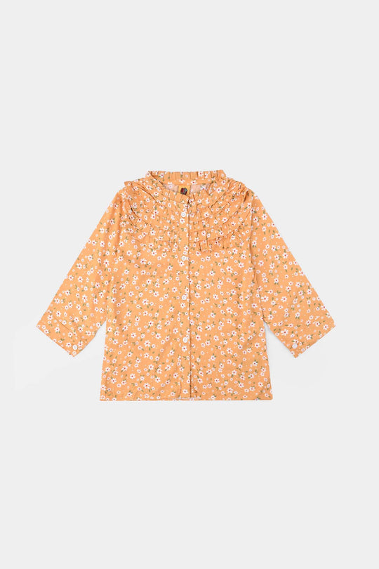 Girls Viscose Printed Top-Mustard