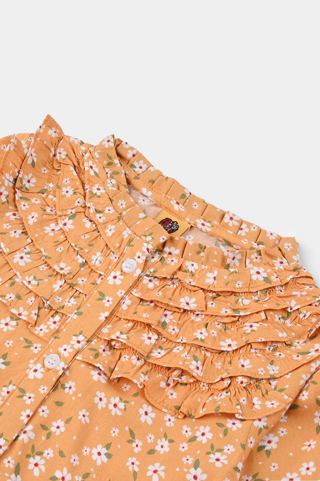 Girls Viscose Printed Top-Mustard