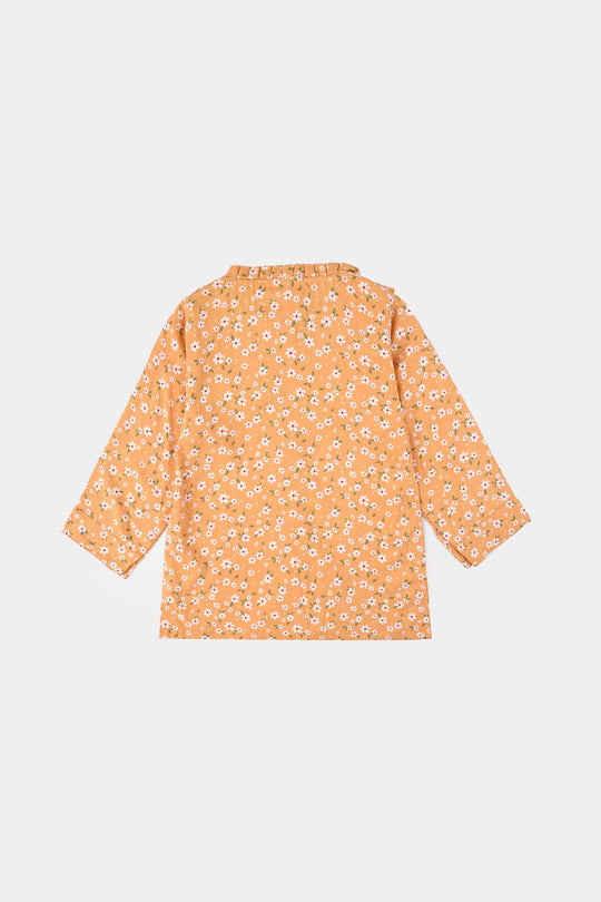 Girls Viscose Printed Top-Mustard