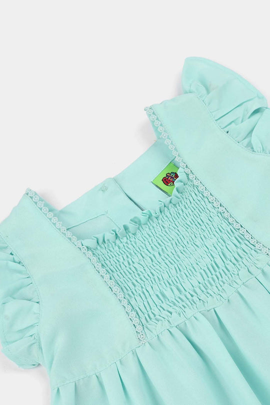 Infant Girls Poly Cambric Embroidered Kurti (Rani Bagh) - Mint Green