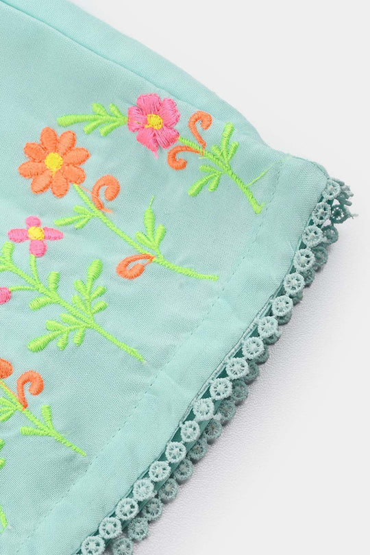Infant Girls Poly Cambric Embroidered Kurti (Rani Bagh) - Mint Green