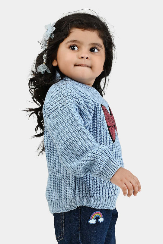 Infant Girls Acrylic Sweater-Sequence BOW-L.Blue
