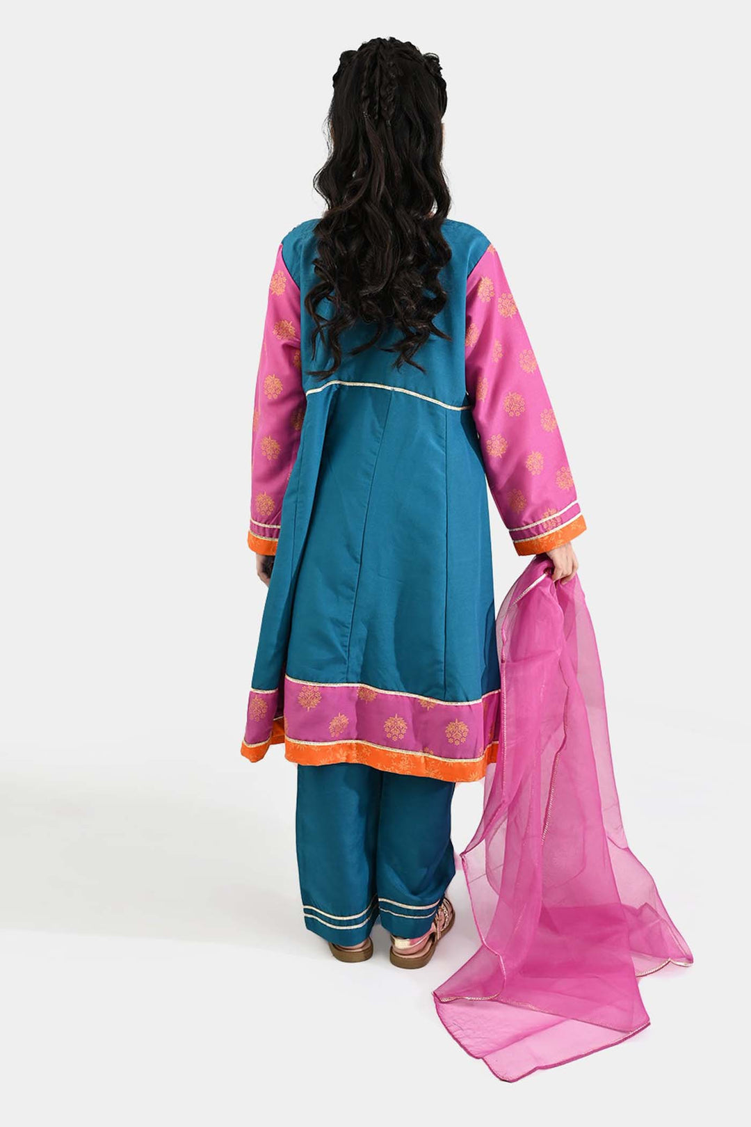 Girls poly cambric Fancy 3Pcs - Teal blue
