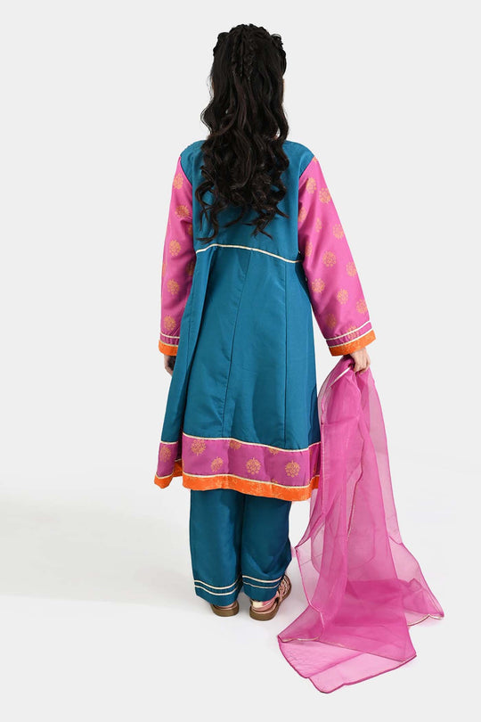 Girls poly cambric Fancy 3Pcs - Teal blue